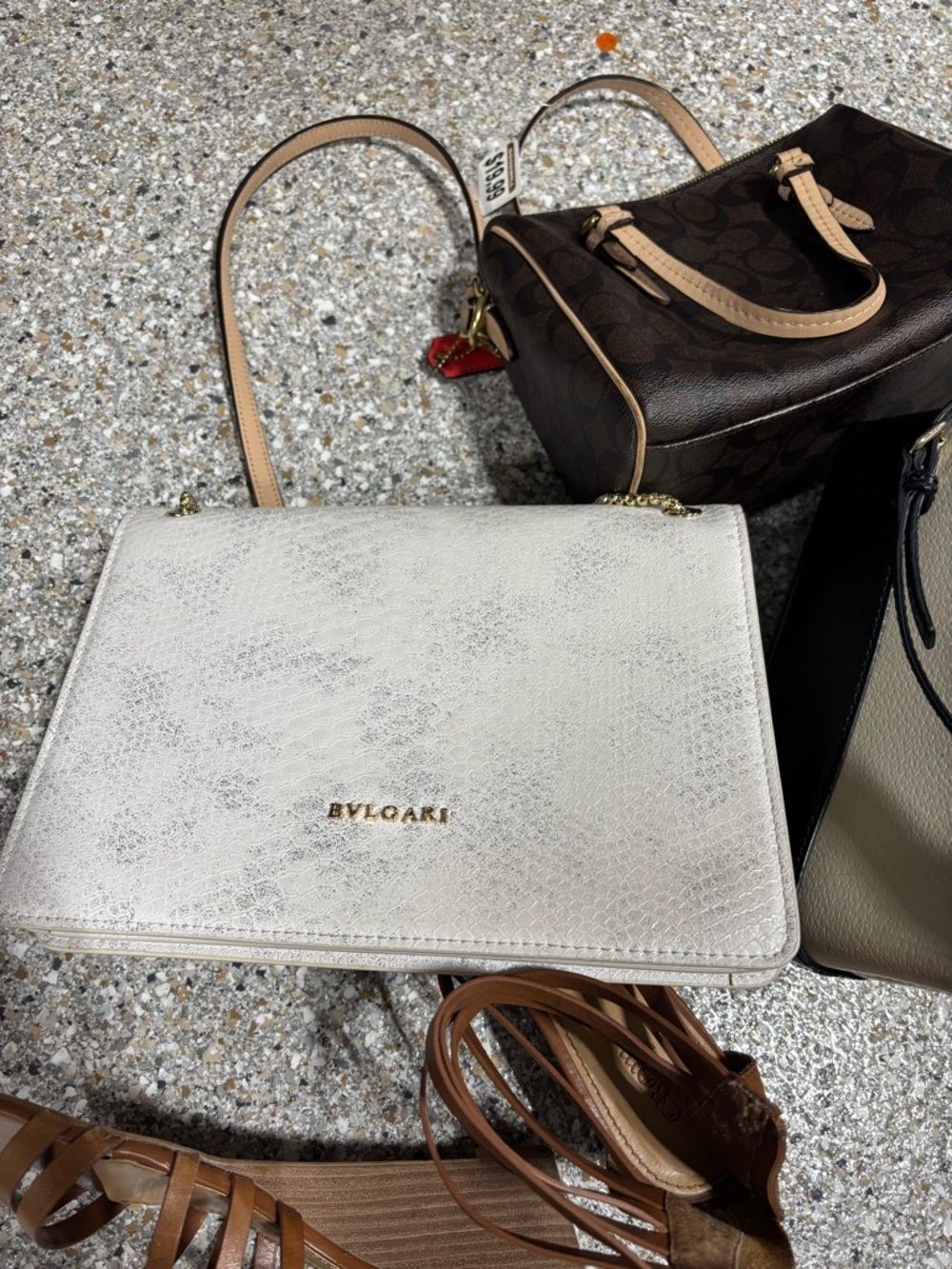 Bulgari Ivory Textured Leather Crossbody Bag with Gold Logo